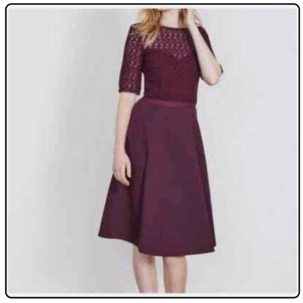 Boden LISA Dress Purple Lace Fit & Flare Ponte Knit, Size US 10